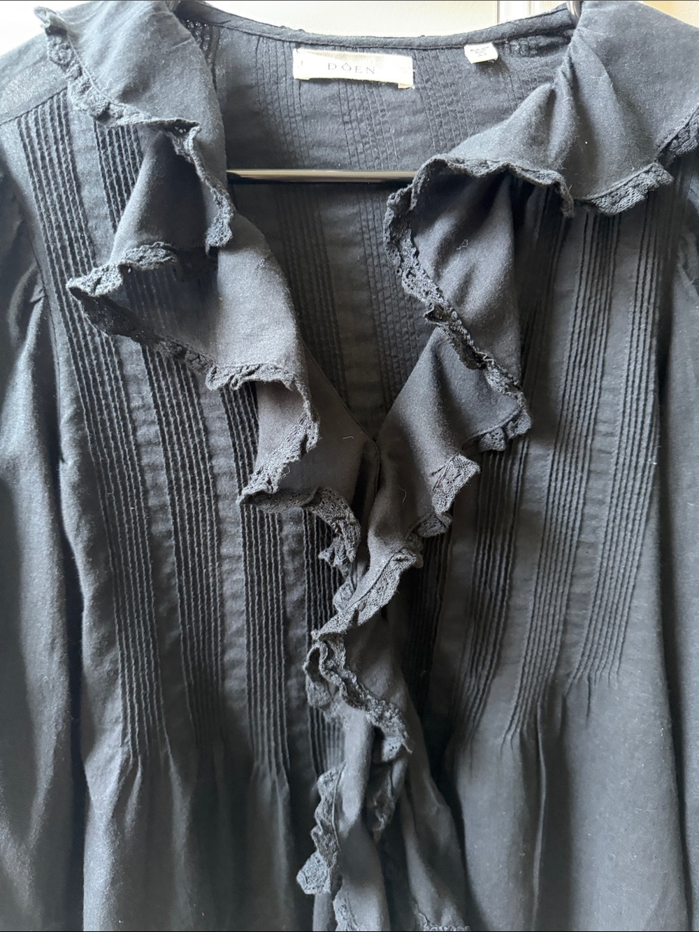 Doen Black Ruffle-Front Pintuck Blouse - Picture 8 of 8